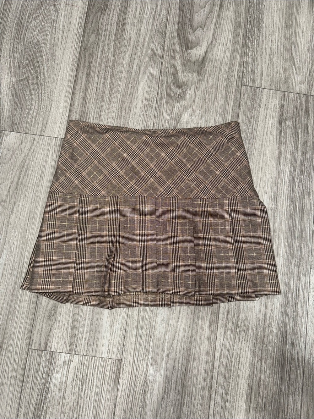 Copper Key Brown Plaid Pleated Mini Skirt